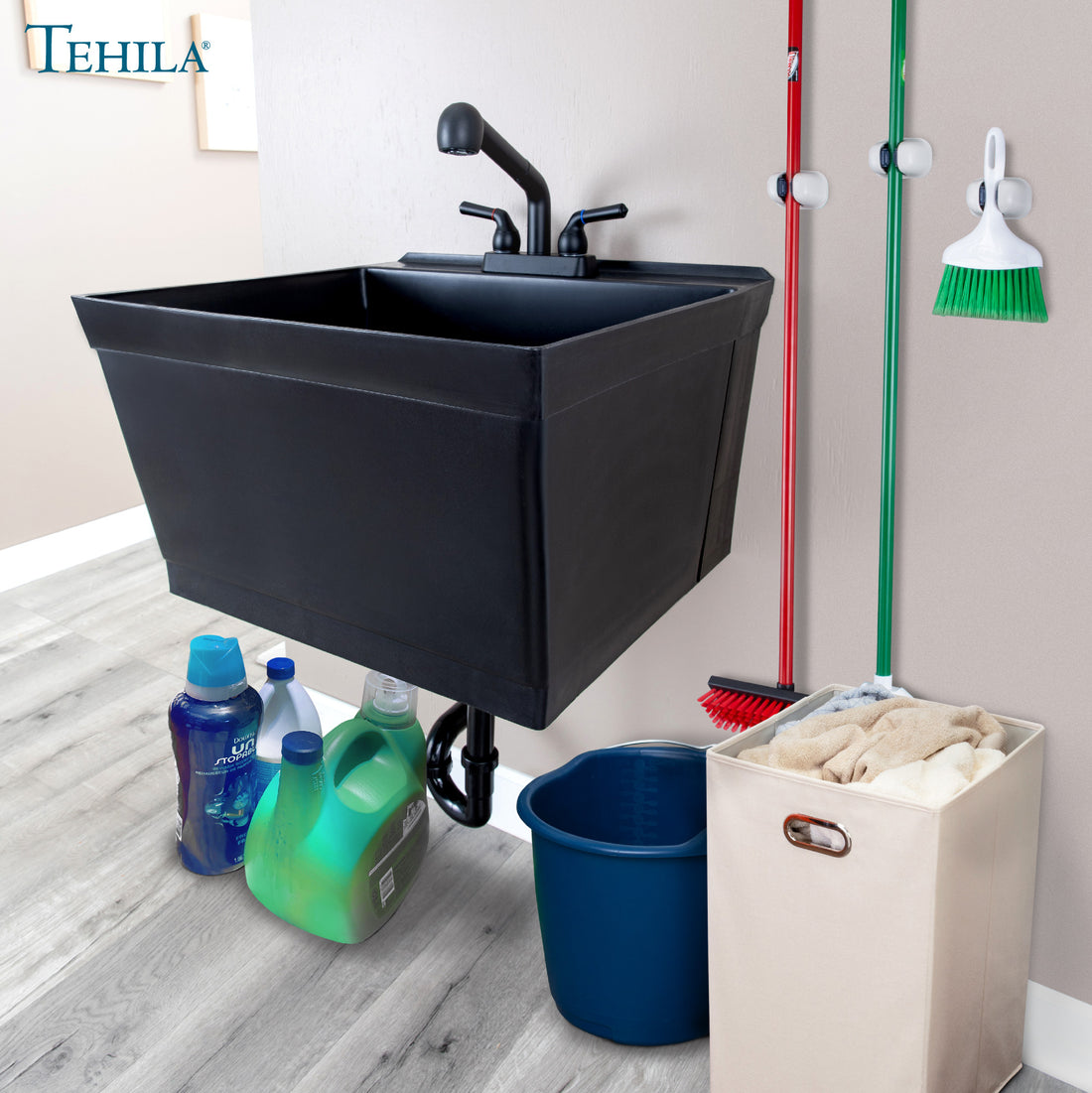 Tehila Black Wall Mounting Kit for Tehila Standard Sinks - Utility sinks vanites Tehila