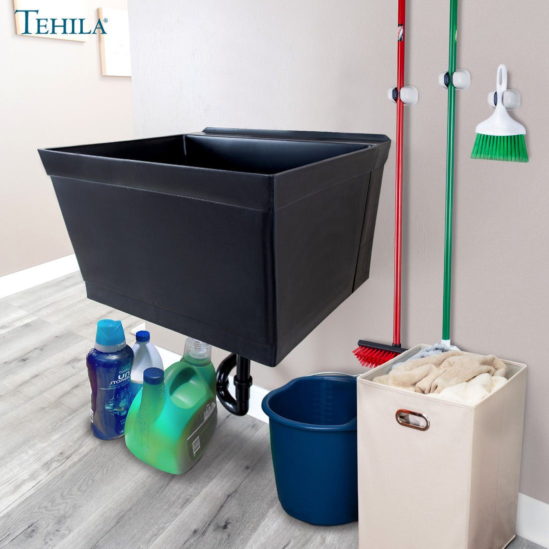Tehila Standard Wall-Mounted Black Utility Sink, Water Supply Lines Included - Utility sinks vanites Tehila