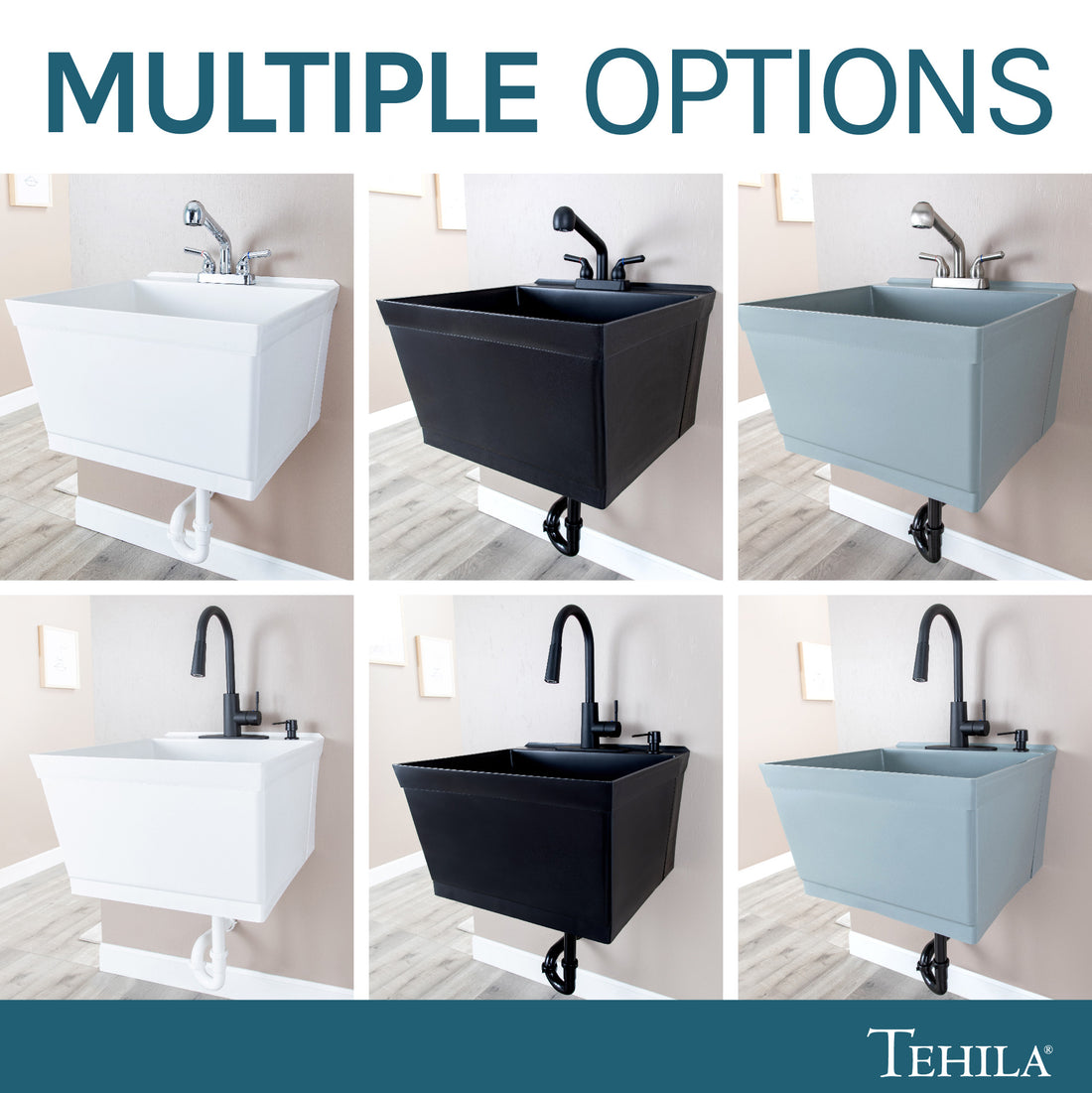 Tehila Standard Wall-Mounted White Utility Sink, Water Supply Lines Included - Utility sinks vanites Tehila