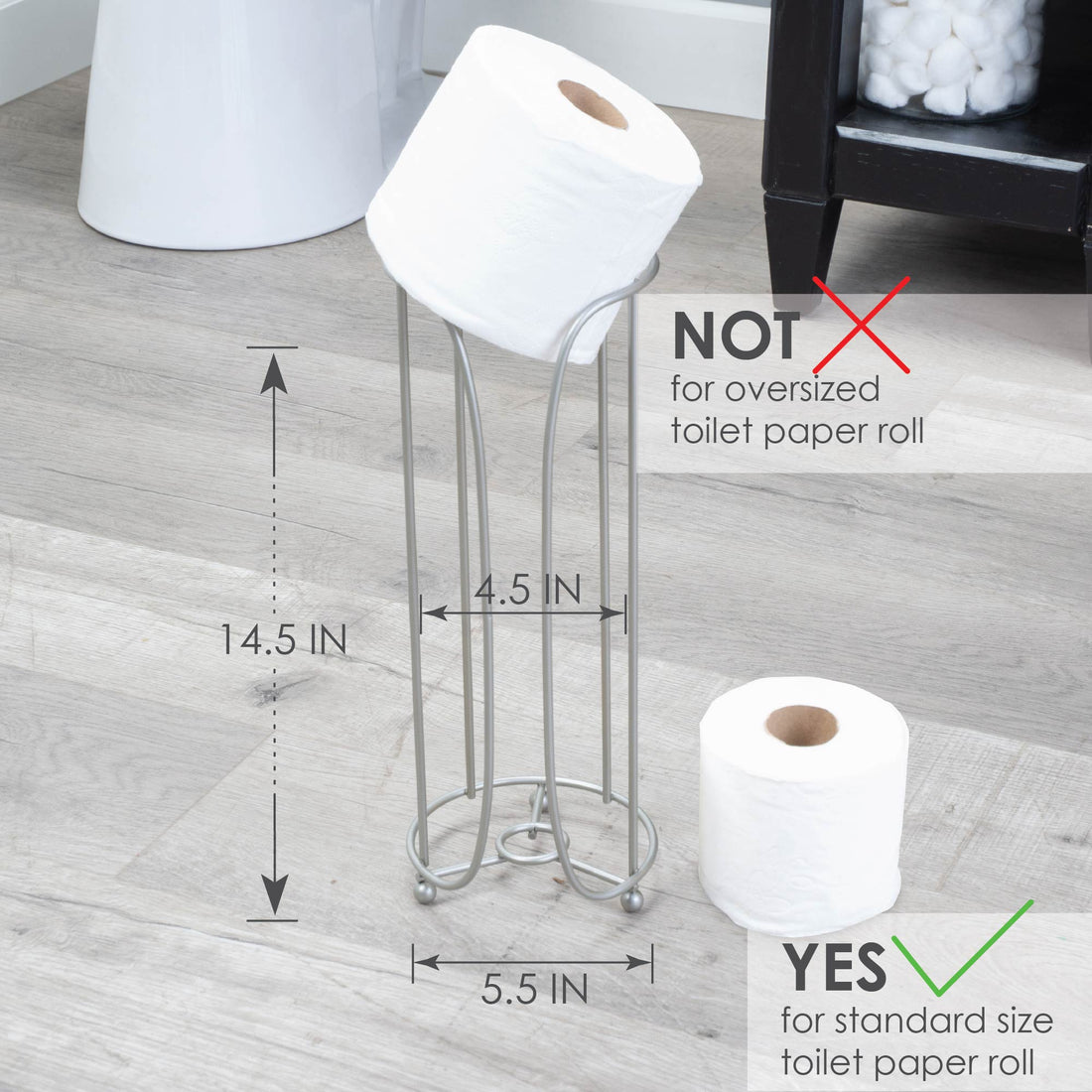 Freestanding Toilet Paper Holder for Standard Rolls (Brushed Nickel Finish)