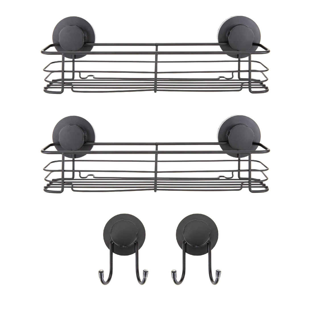Suction Cup Rectangular Shower Caddies and Suction Cup Shower Hooks Set (Matte  Black)