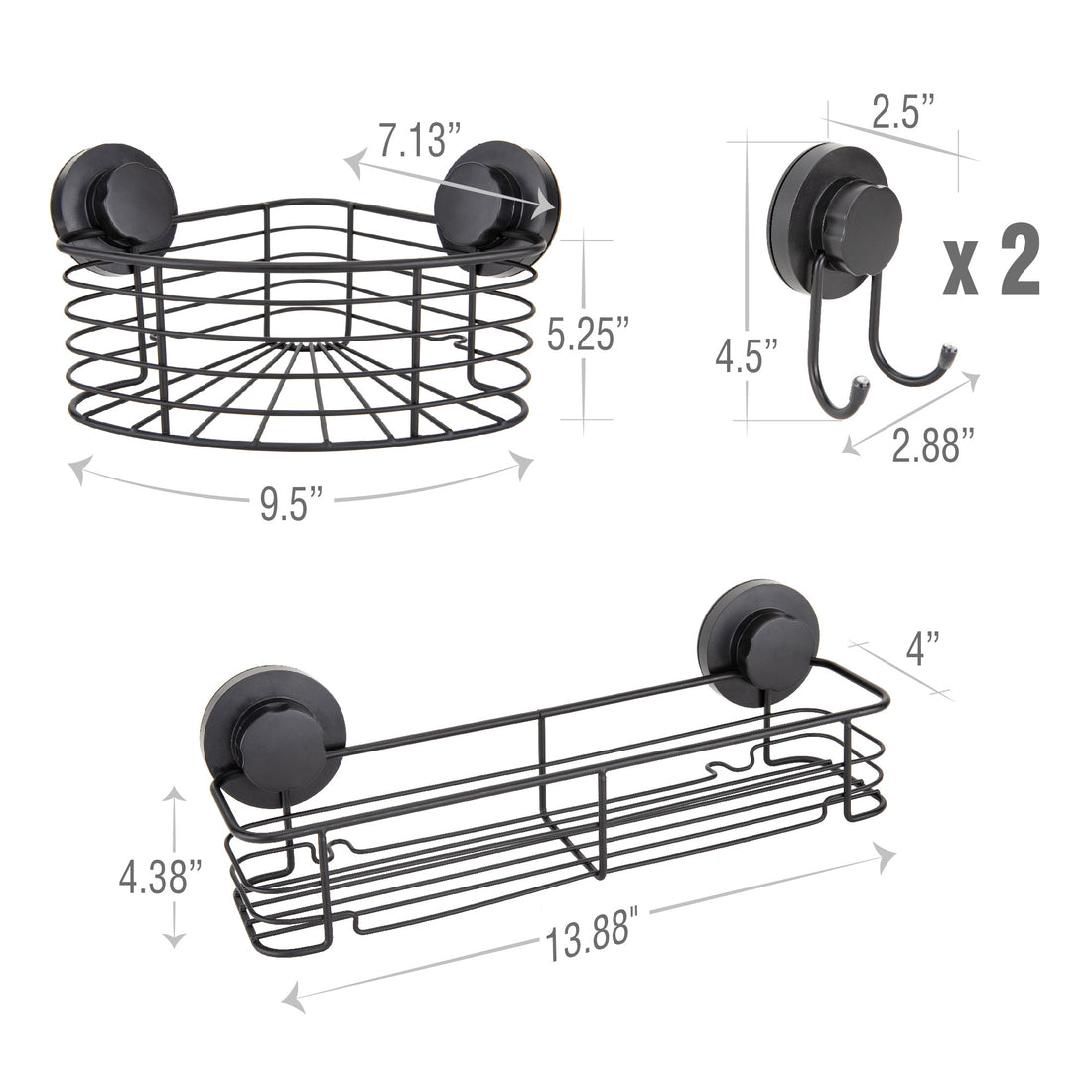 Suction Cup Shower Corner Caddy, Rectangular Suction Cup Shower