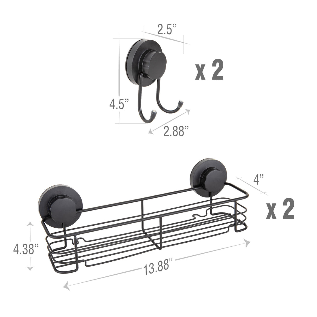 Suction Cup Rectangular Shower Caddies and Suction Cup Shower Hooks Set (Matte Black) - Utility sinks vanites Tehila