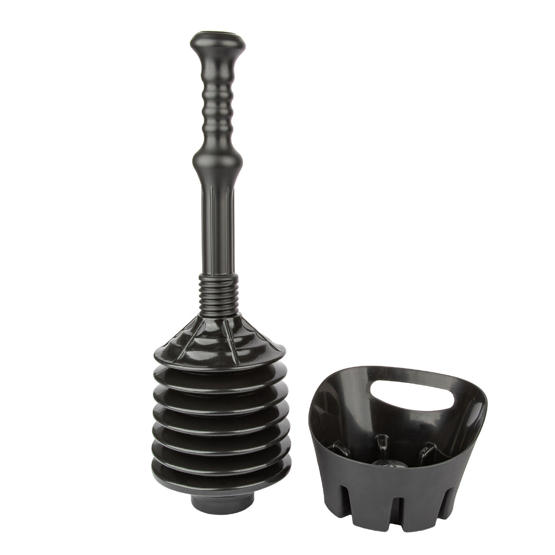 Antimicrobial Bellows Accordion Toilet Plunger with Black Storage Tray (Black) - Utility sinks vanites Tehila