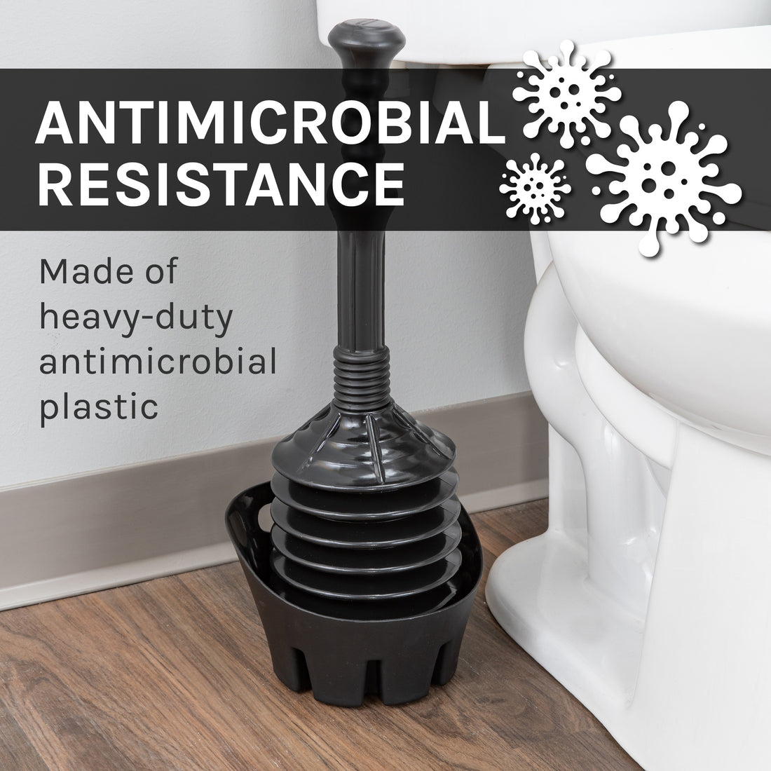 Antimicrobial Bellows Accordion Toilet Plunger with Black Storage Tray (Black) - Utility sinks vanites Tehila
