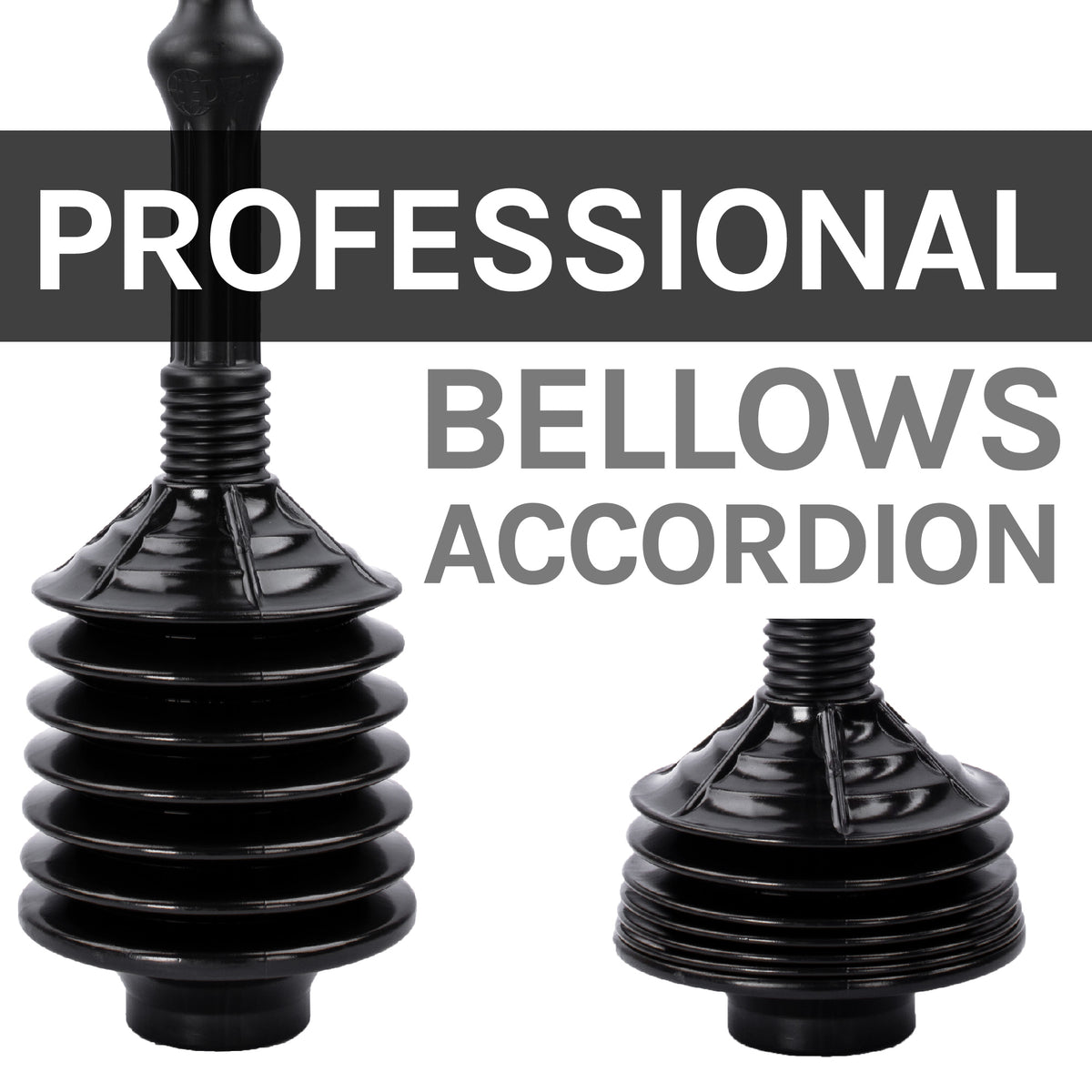Antimicrobial Bellows Accordion Toilet Plunger with Black Storage Tray (Black) - Utility sinks vanites Tehila