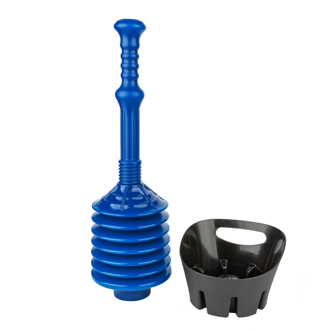 Antimicrobial Bellows Accordion Toilet Plunger with Black Storage Tray (Blue) - Utility sinks vanites Tehila