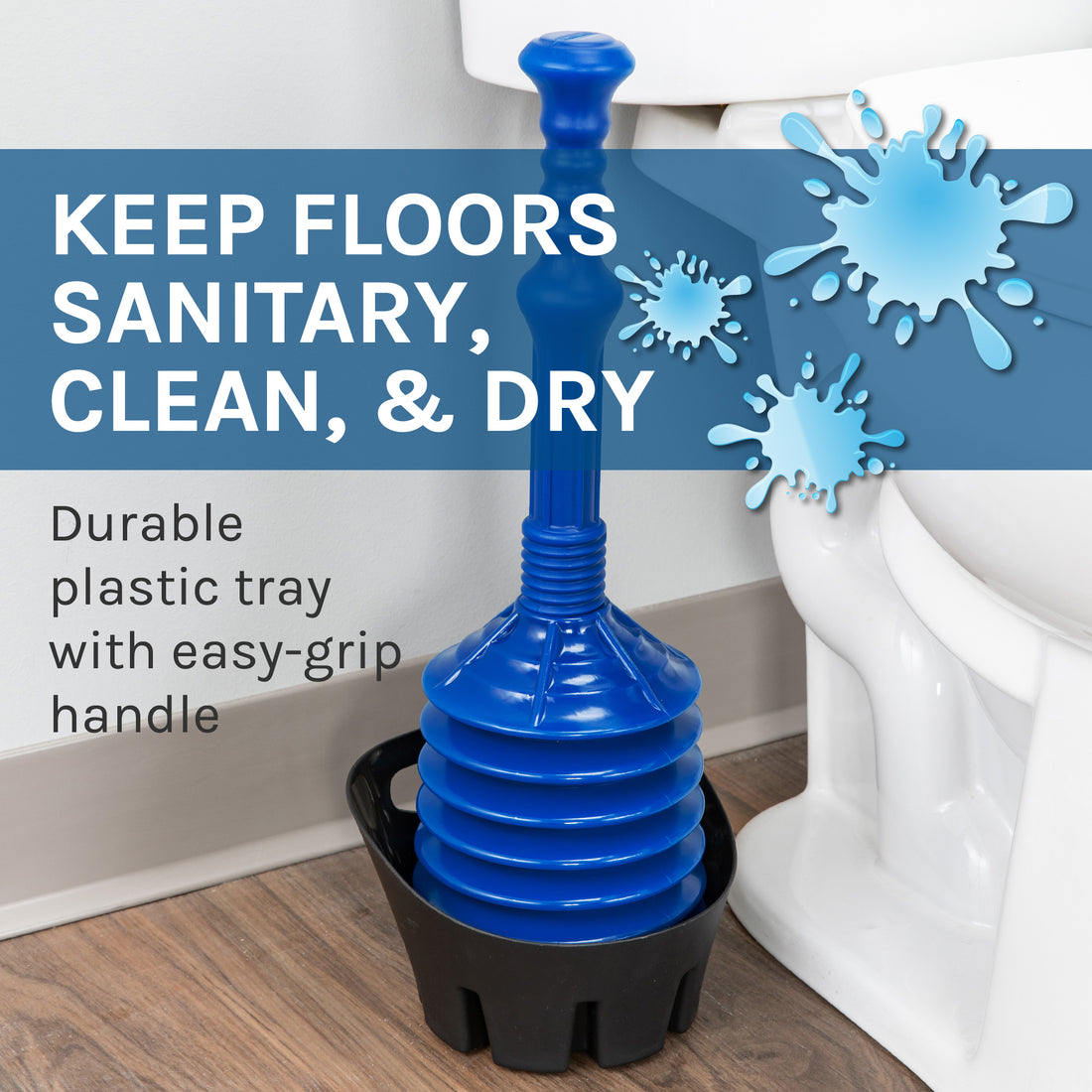 Antimicrobial Bellows Accordion Toilet Plunger with Black Storage Tray (Blue) - Utility sinks vanites Tehila