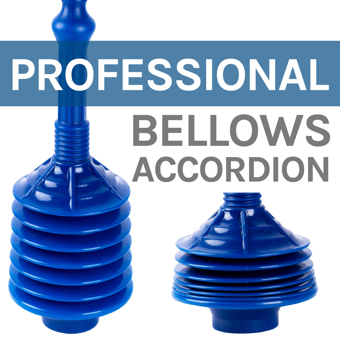 Antimicrobial Bellows Accordion Toilet Plunger with Black Storage Tray (Blue) - Utility sinks vanites Tehila