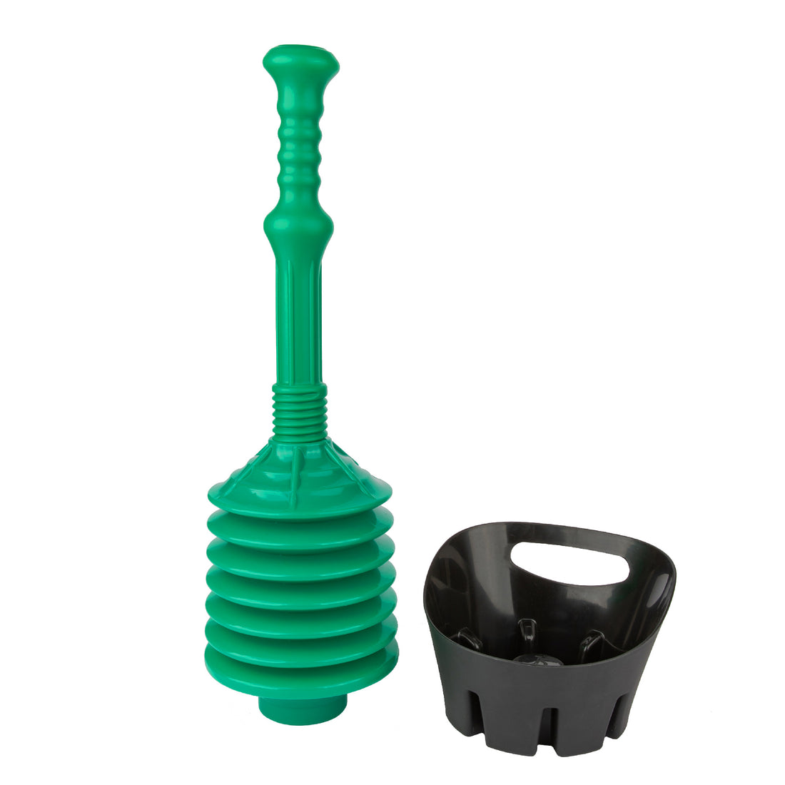Antimicrobial Bellows Accordion Toilet Plunger with Black Storage Tray (Green) - Utility sinks vanites Tehila