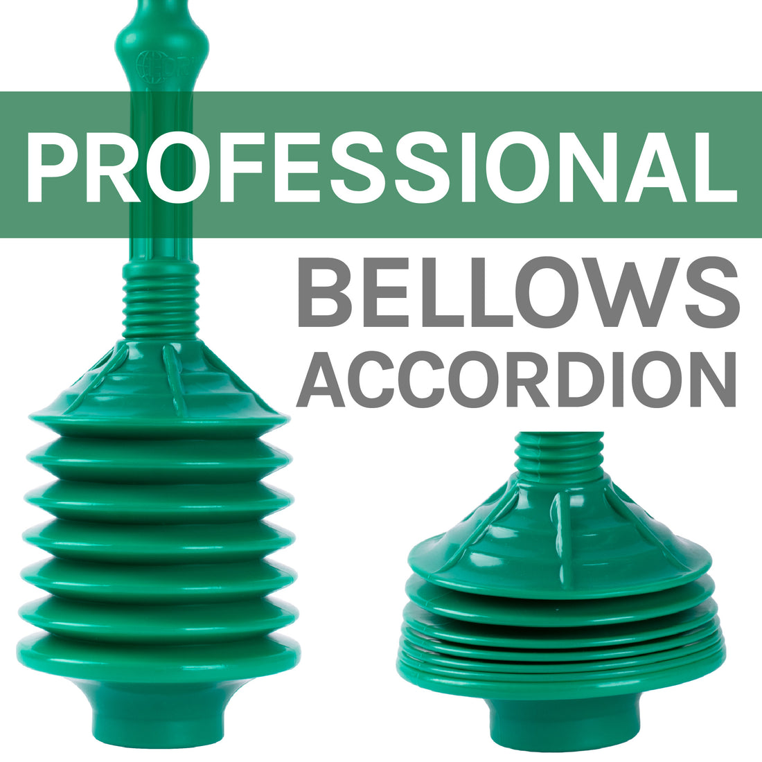 Antimicrobial Bellows Accordion Toilet Plunger with Black Storage Tray (Green) - Utility sinks vanites Tehila