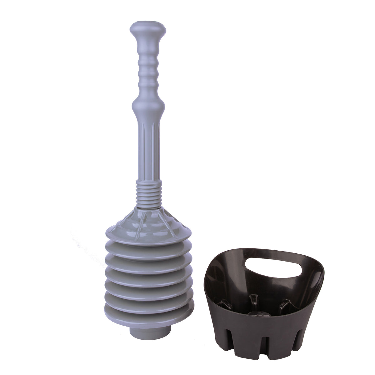 Antimicrobial Bellows Accordion Toilet Plunger with Black Storage Tray (Grey) - Utility sinks vanites Tehila