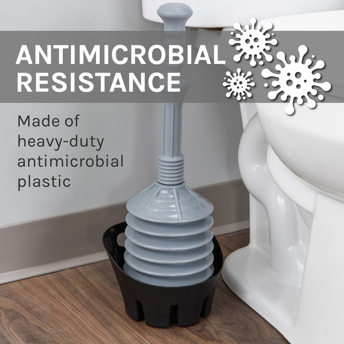 Antimicrobial Bellows Accordion Toilet Plunger with Black Storage Tray (Grey) - Utility sinks vanites Tehila