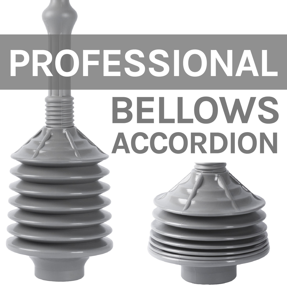 Antimicrobial Bellows Accordion Toilet Plunger with Black Storage Tray (Grey) - Utility sinks vanites Tehila