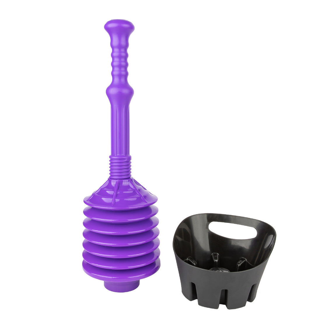 Antimicrobial Bellows Accordion Toilet Plunger with Black Storage Tray (Purple) - Utility sinks vanites Tehila