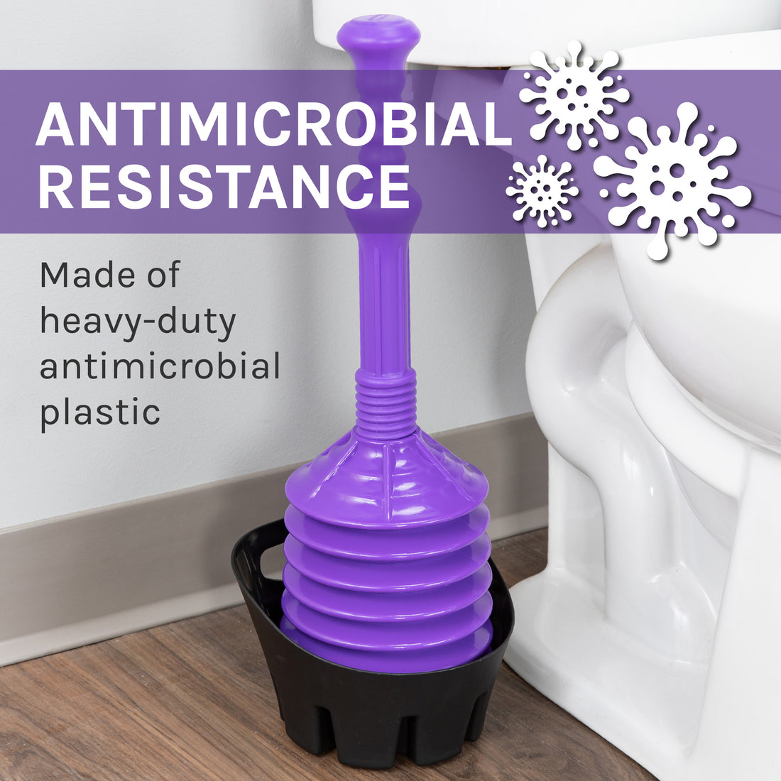 Antimicrobial Bellows Accordion Toilet Plunger with Black Storage Tray (Purple) - Utility sinks vanites Tehila