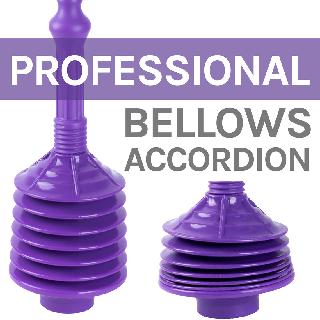 Antimicrobial Bellows Accordion Toilet Plunger with Black Storage Tray (Purple) - Utility sinks vanites Tehila