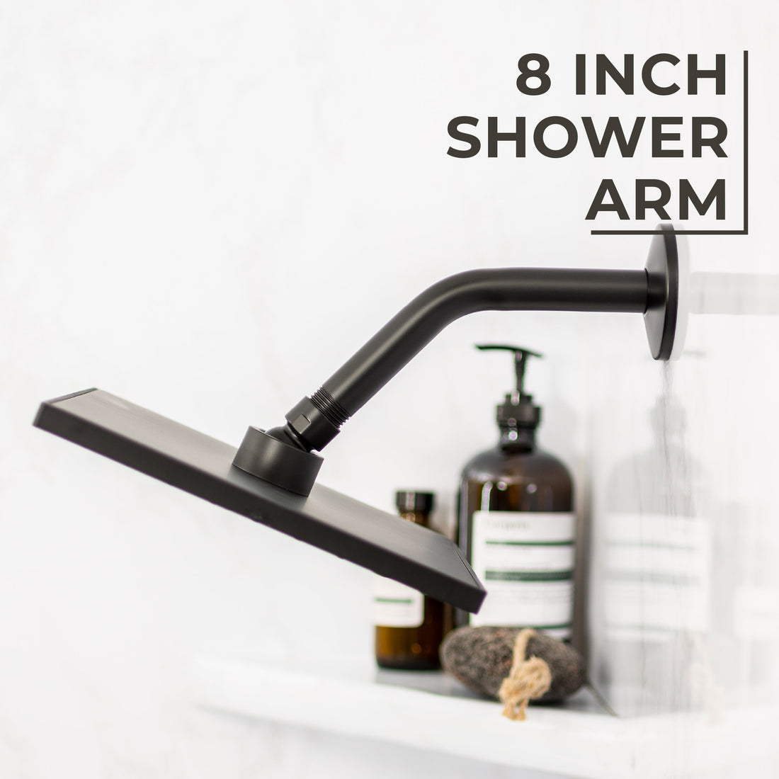 8 in. Stainless Steel Shower Head Extension Arm with Flange (Black Finish) - Utility sinks vanites Tehila