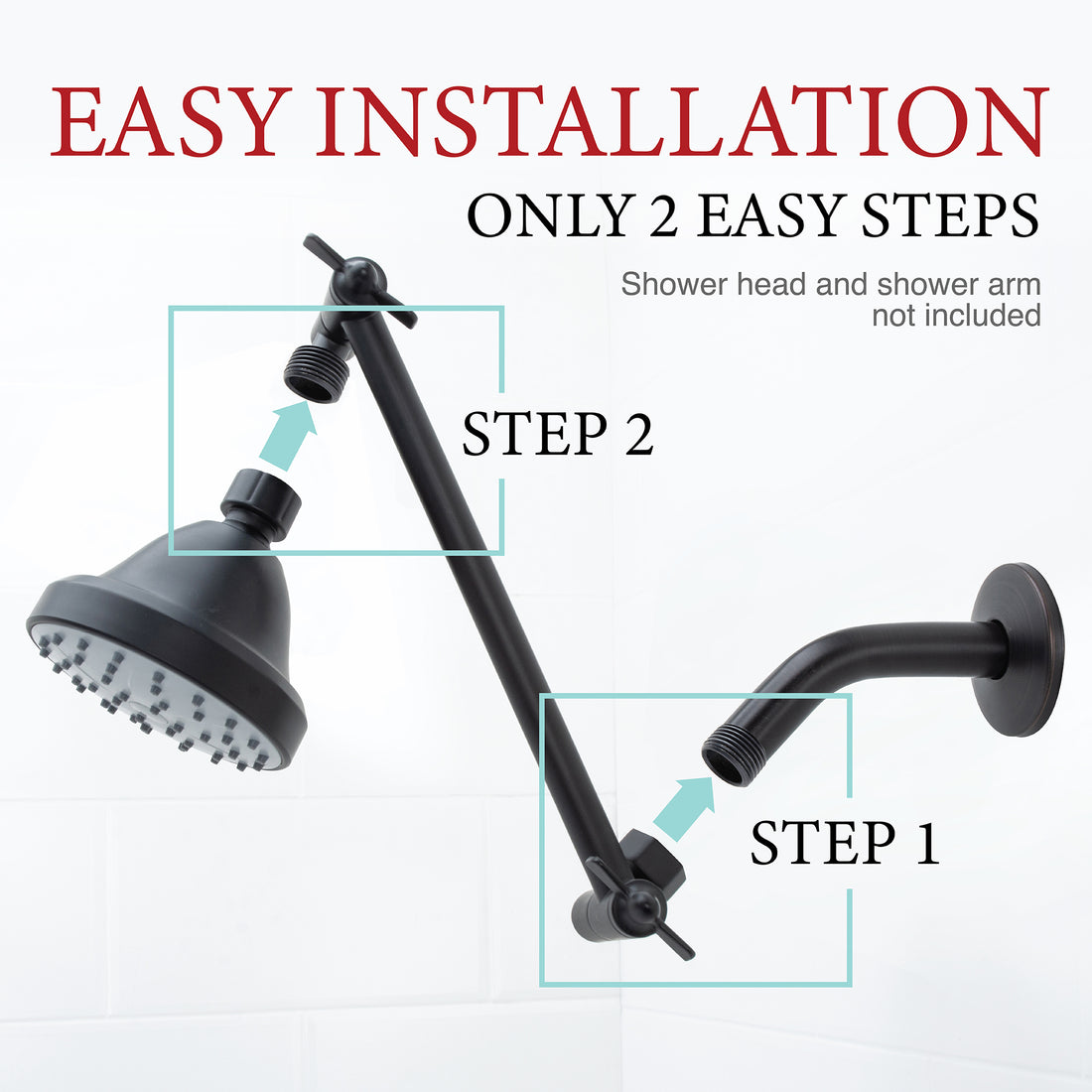 10 in. Solid Brass Shower Head Extension Arm with Flange (Black Finish) - Utility sinks vanites Tehila
